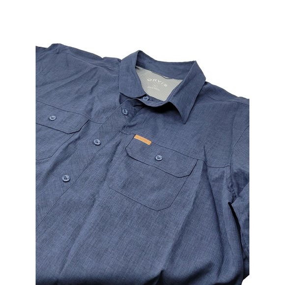 Orvis Short Sleeve Button Up Moisture Wicking Shirt Size XL Blue‎ Pockets - Picture 1 of 6